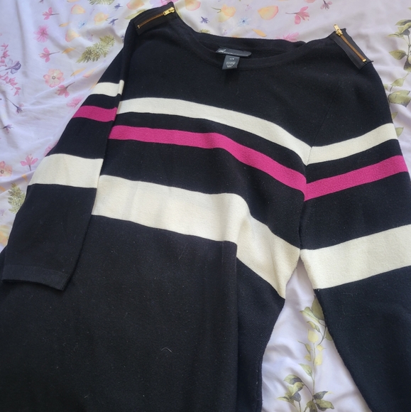 Lane Bryant Pink Black Striped Sweater Dress Size 14/16 - Picture 2 of 5